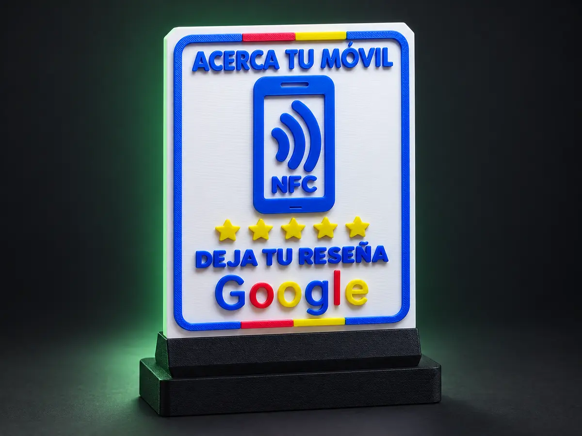 Cara trasera del soporte para reseñas de Google mediante NFC